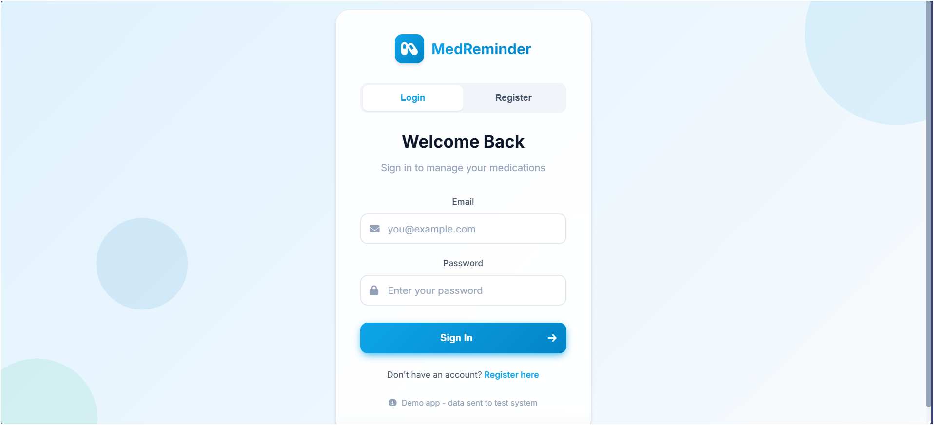 Medicine Reminder website screenshot