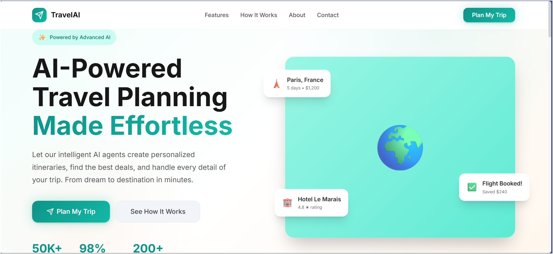 AI Travel Planner website screenshot